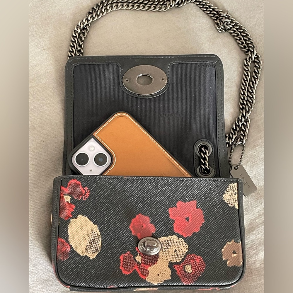 COACH Jewel Embellished Leather Floral Print Mini Convertible Crossbody Bag - Picture 10 of 15